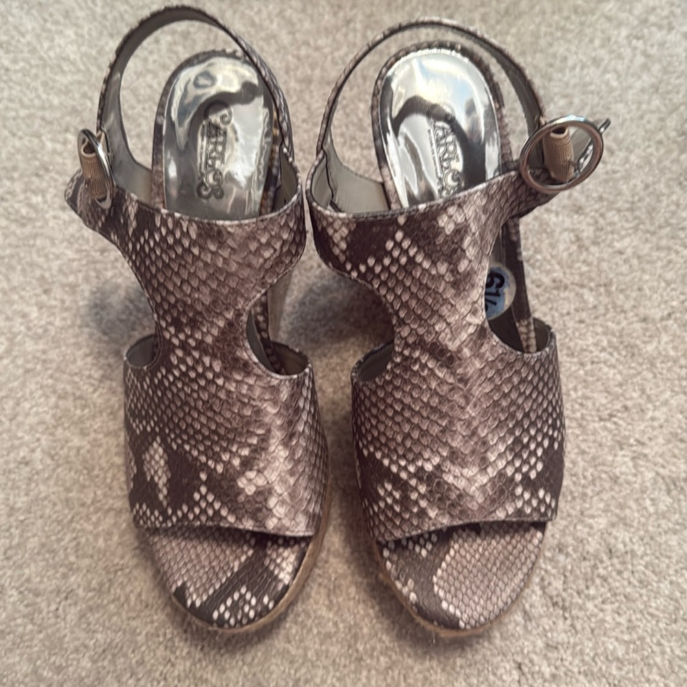 Carlos Santana Grey Snake Skin Wedges